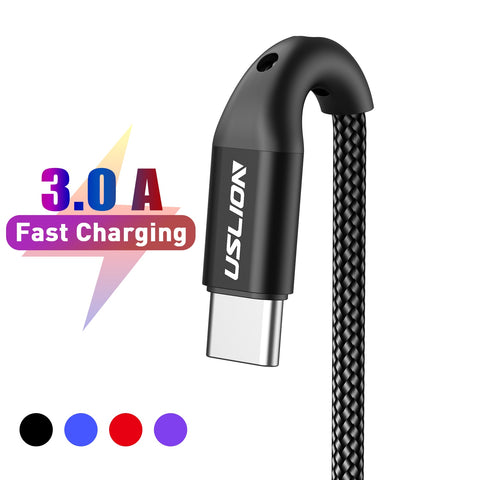 USLION 3A USB Type C Cable Fast Charging Wire for Samsung Galaxy S8 S9 Plus Xiaomi mi9 Huawei Mobile Phone USB C Charger Cable