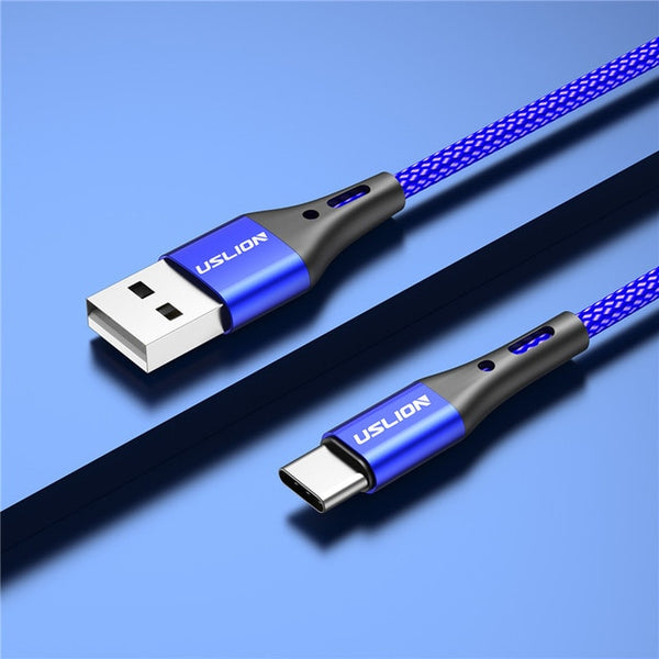 USLION 3A USB Type C Cable Fast Charging Wire for Samsung Galaxy S8 S9 Plus Xiaomi mi9 Huawei Mobile Phone USB C Charger Cable